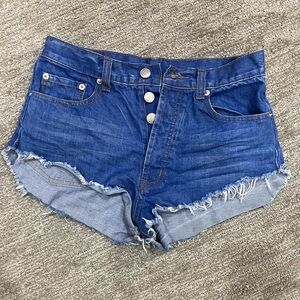 Signature Blue Jean Shorts with Frayed Hem